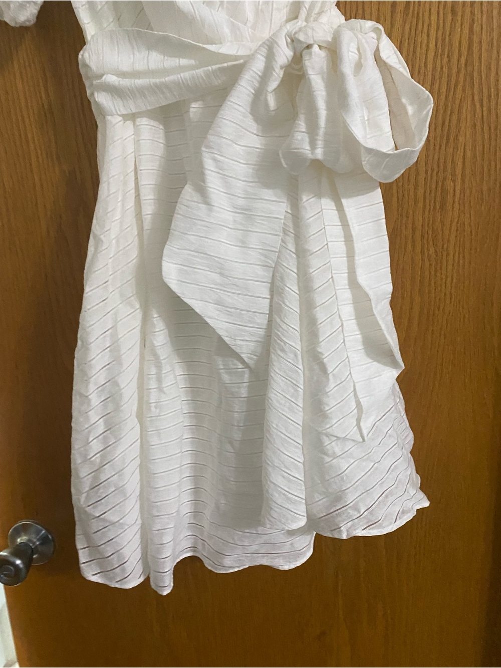 Nine West White One-Shoulder Puff Sleeve Bow-Waist Dress Sz M - Picture 4 of 8